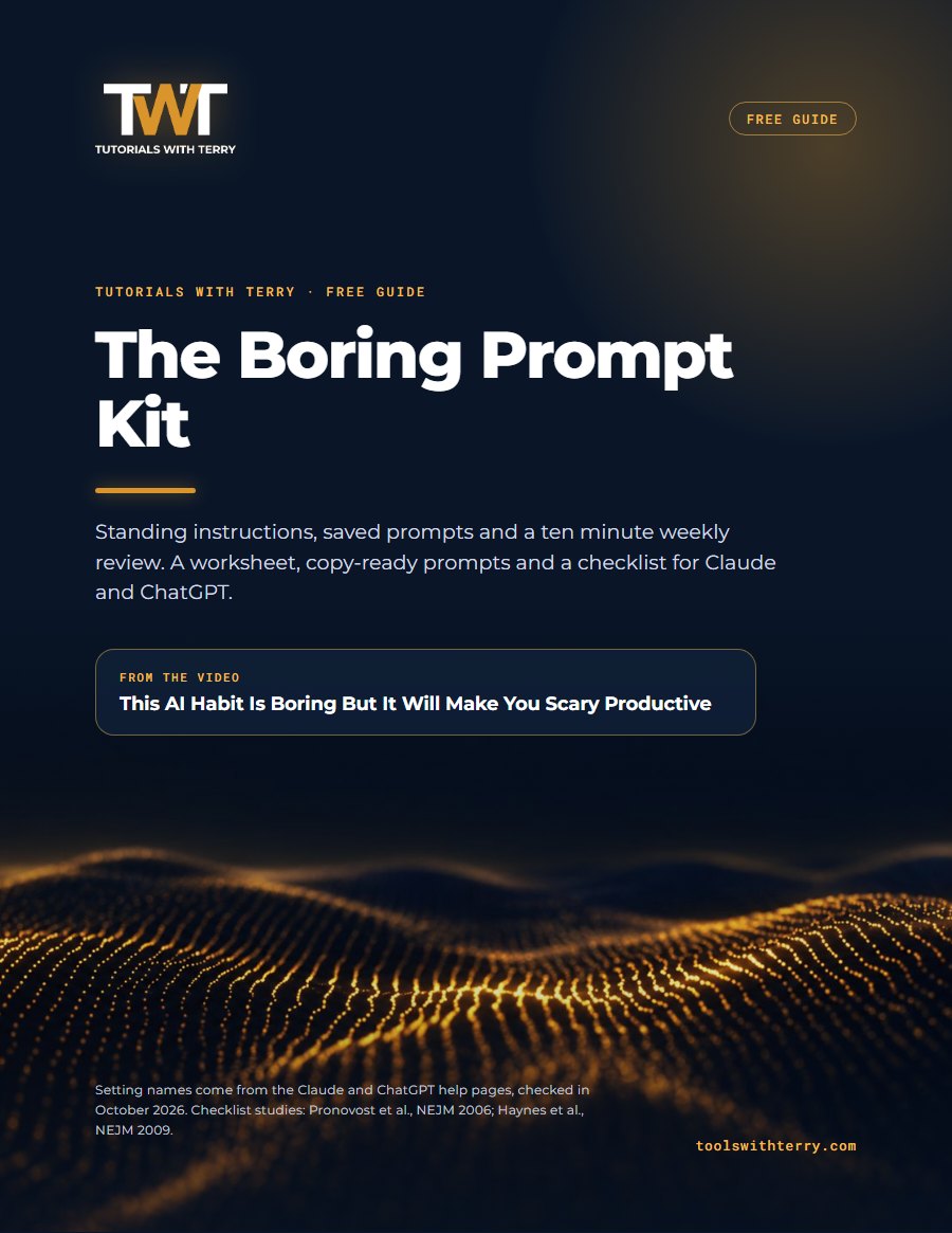 Cover of the free guide The Boring Prompt Kit